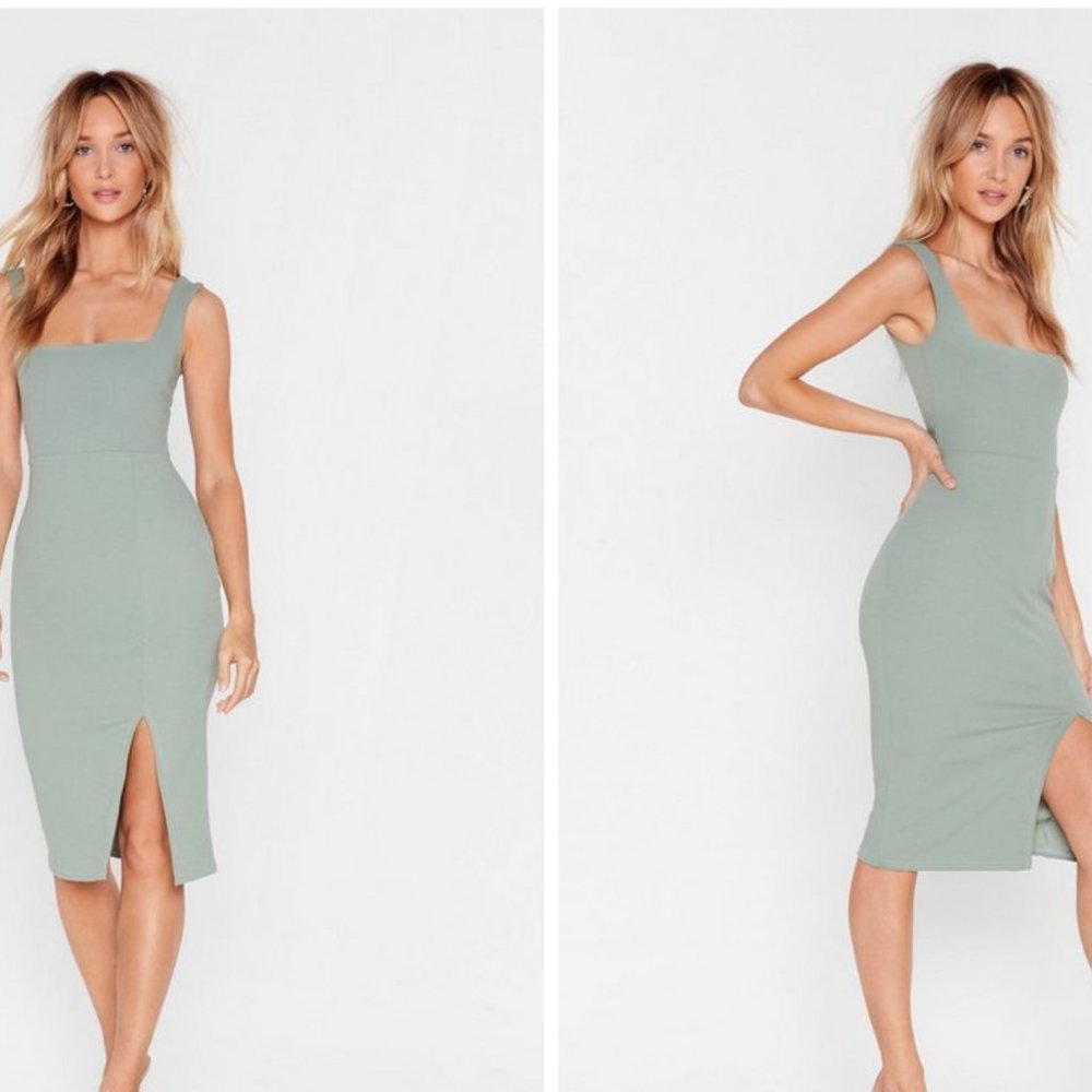 NWT Nasty Gal Square Neck Split Hem Midi Dress 2